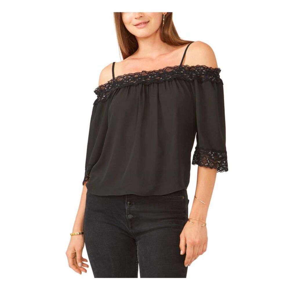 28TH & PARK Womens Top Spaghetti Strap Off Shoulder Party Elbow Sleeve